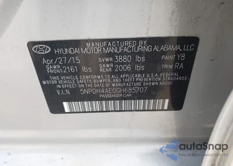 2016 Hyundai Elantra Se из США, поврежденный, VIN 5NPDH4AE0GH685707